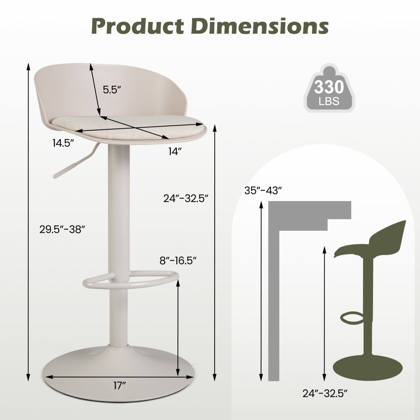Adjustable swivel bar stools set of 4 DirectDeals with back and footrest, cream seats on Tampa Home & Garden Store