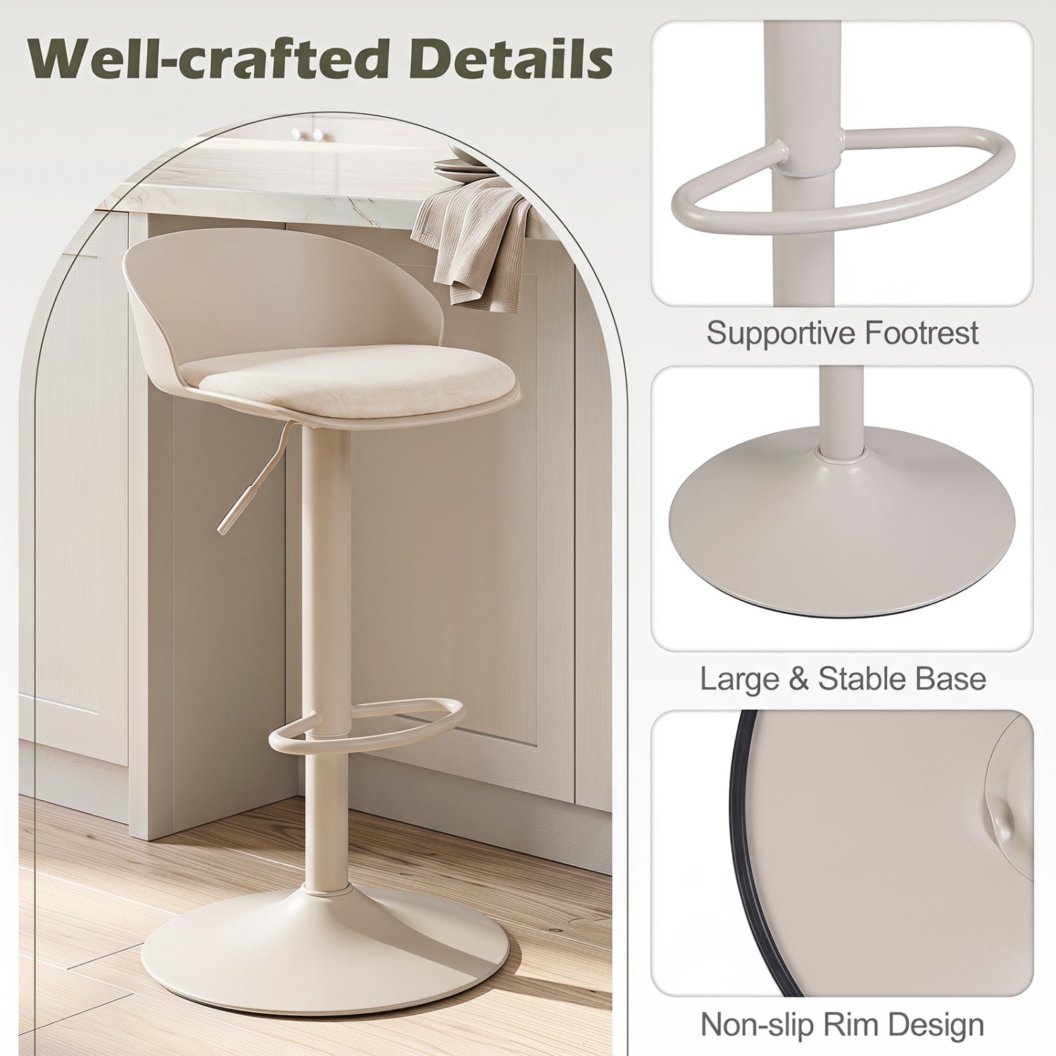 Adjustable Swivel Bar Stools set of 4 with back and footrest beige DirectDeals on Tampa Home & Garden Store