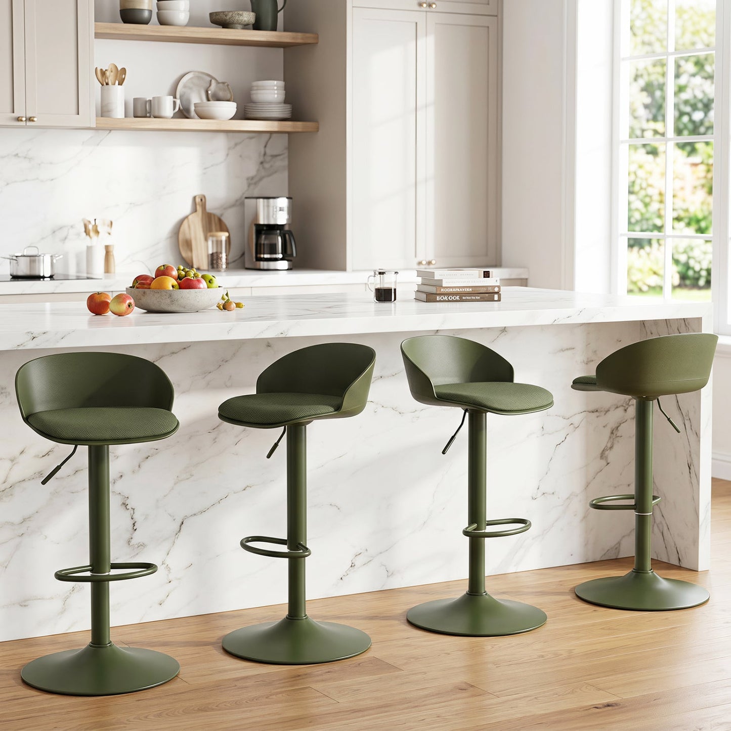 Adjustable swivel bar stools with back and footrest, green seats, set of 4 DirectDeals on Tampa Home & Garden Store