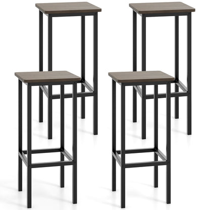 Set of 4 Bar Stool Set 26 Inch Bar Chair with Metal Legs and Footrest-Rustic Brown