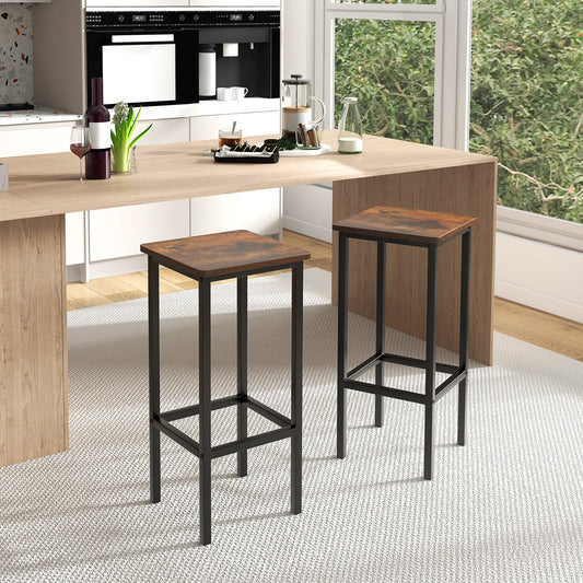 Set of 4 Bar Stool Set 26 Inch Bar Chair with Metal Legs and Footrest-Rustic Brown - Tampa Home & Garden Store