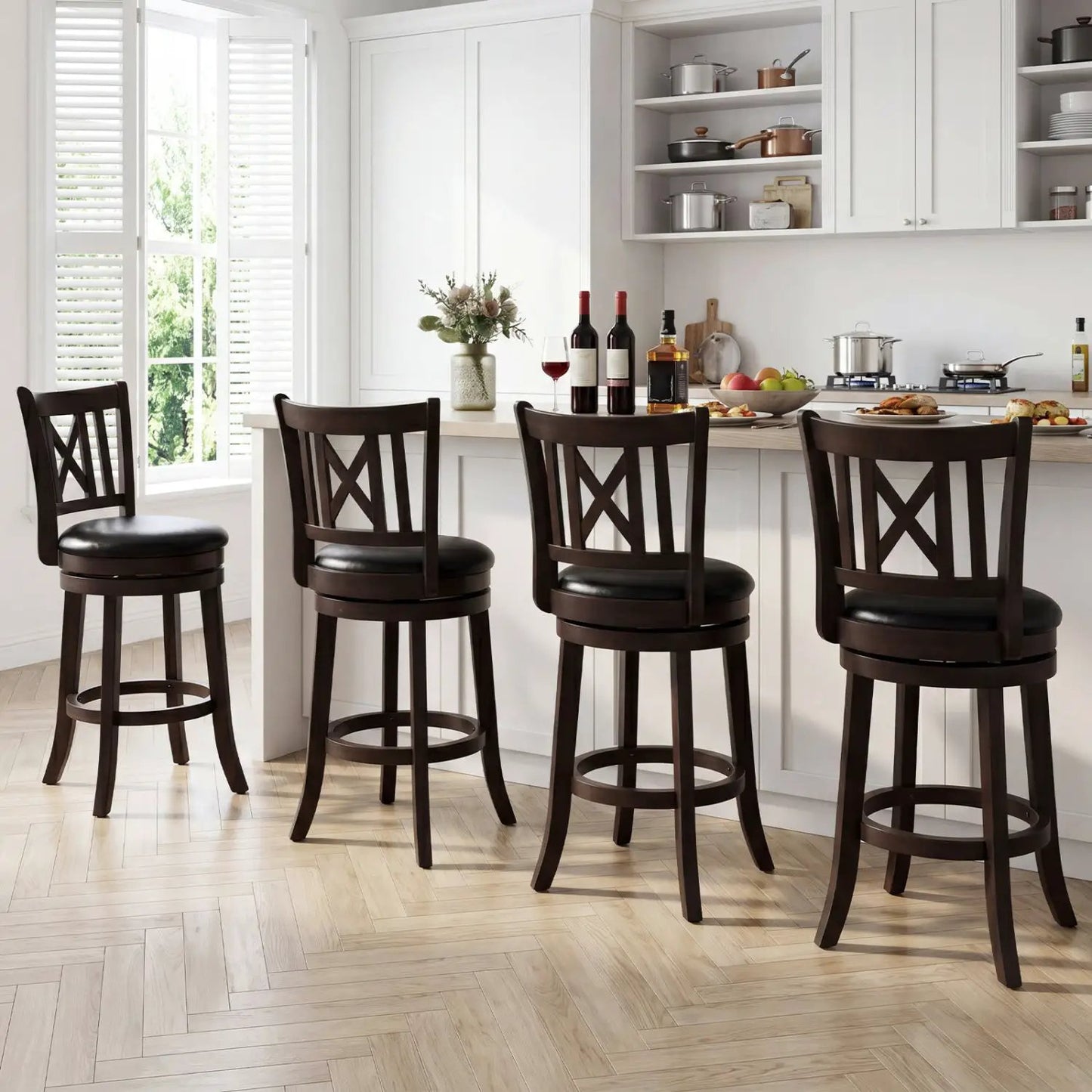 Swivel Bar Stools Set 4 With Backrest Footrest