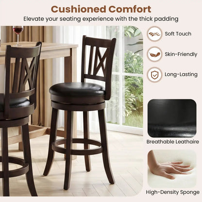 Swivel Bar Stools Set 4 With Backrest Footrest