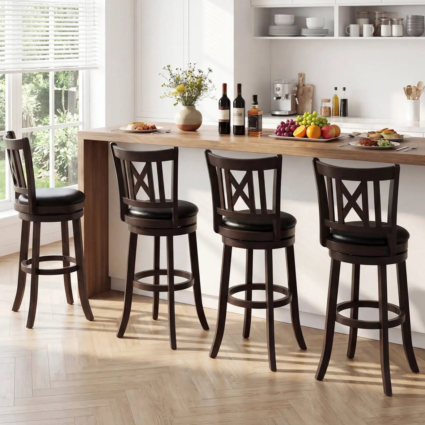 Swivel Bar Stools Set 4 With Backrest Footrest