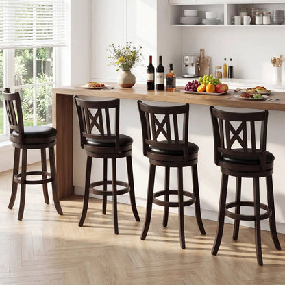 Swivel Bar Stools Set 4 With Backrest Footrest
