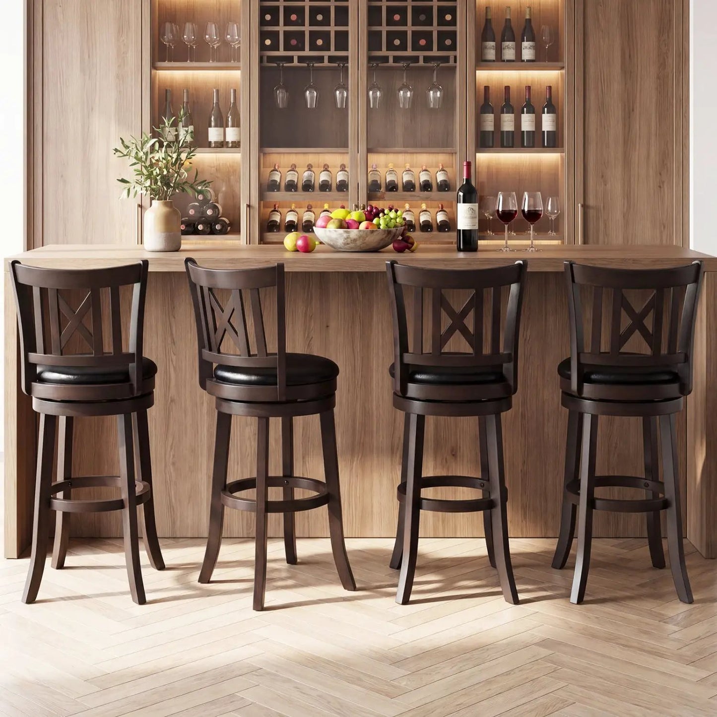 Swivel Bar Stools Set 4 With Backrest Footrest