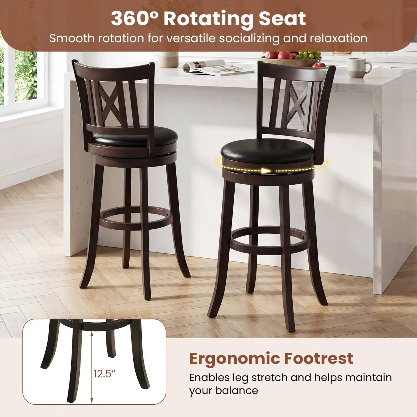 Swivel Bar Stools Set 4 With Backrest Footrest