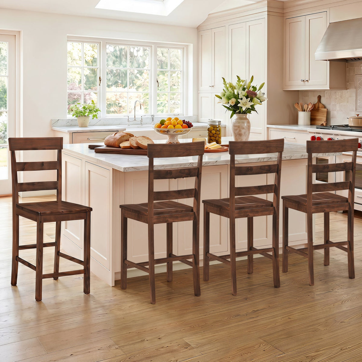 Counter height bar stools DirectDeals set of 2 with rubber wood frame in dark brown on Tampa Home & Garden Store