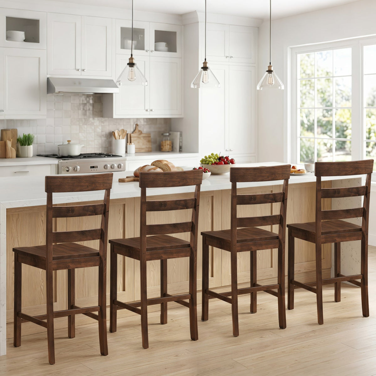 Counter height bar stools five-pack in dark brown rubber wood frame DirectDeals on Tampa Home & Garden Store