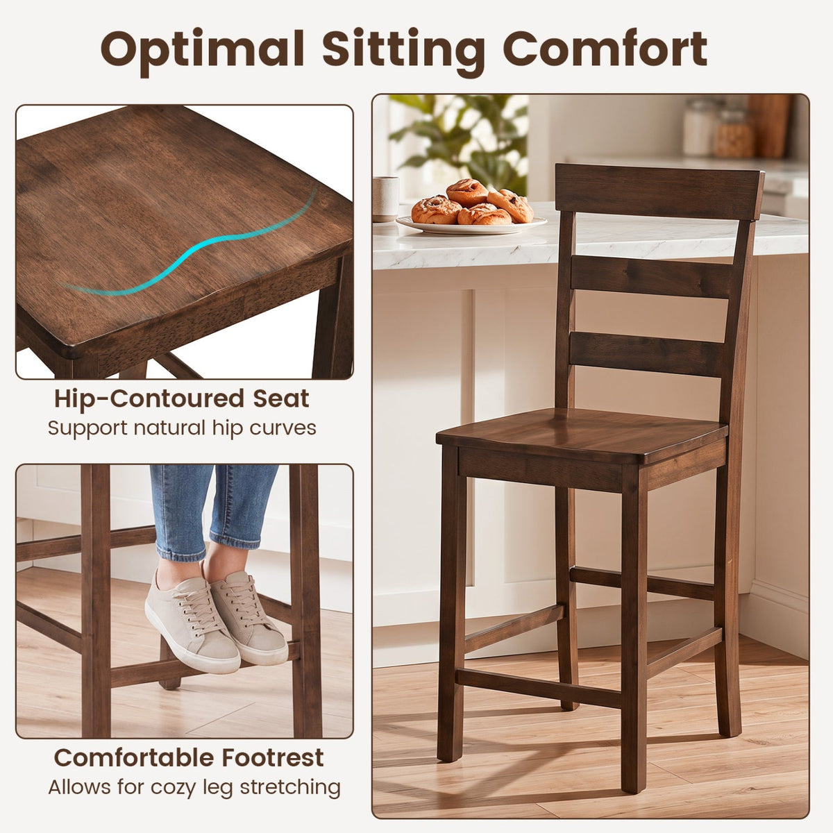 Counter Height Bar Stools DirectDeals, set of 2, rubber wood frame, hip-contoured seats on Tampa Home & Garden Store