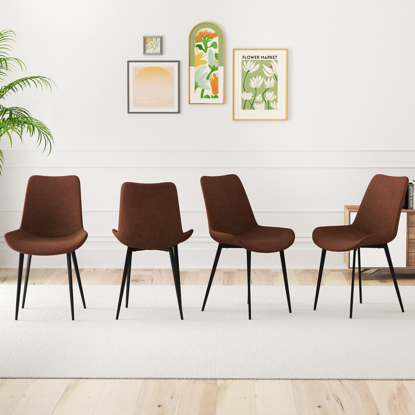 Set of 4 Dining Chair Upholstered with Metal Legs and Padded Backs