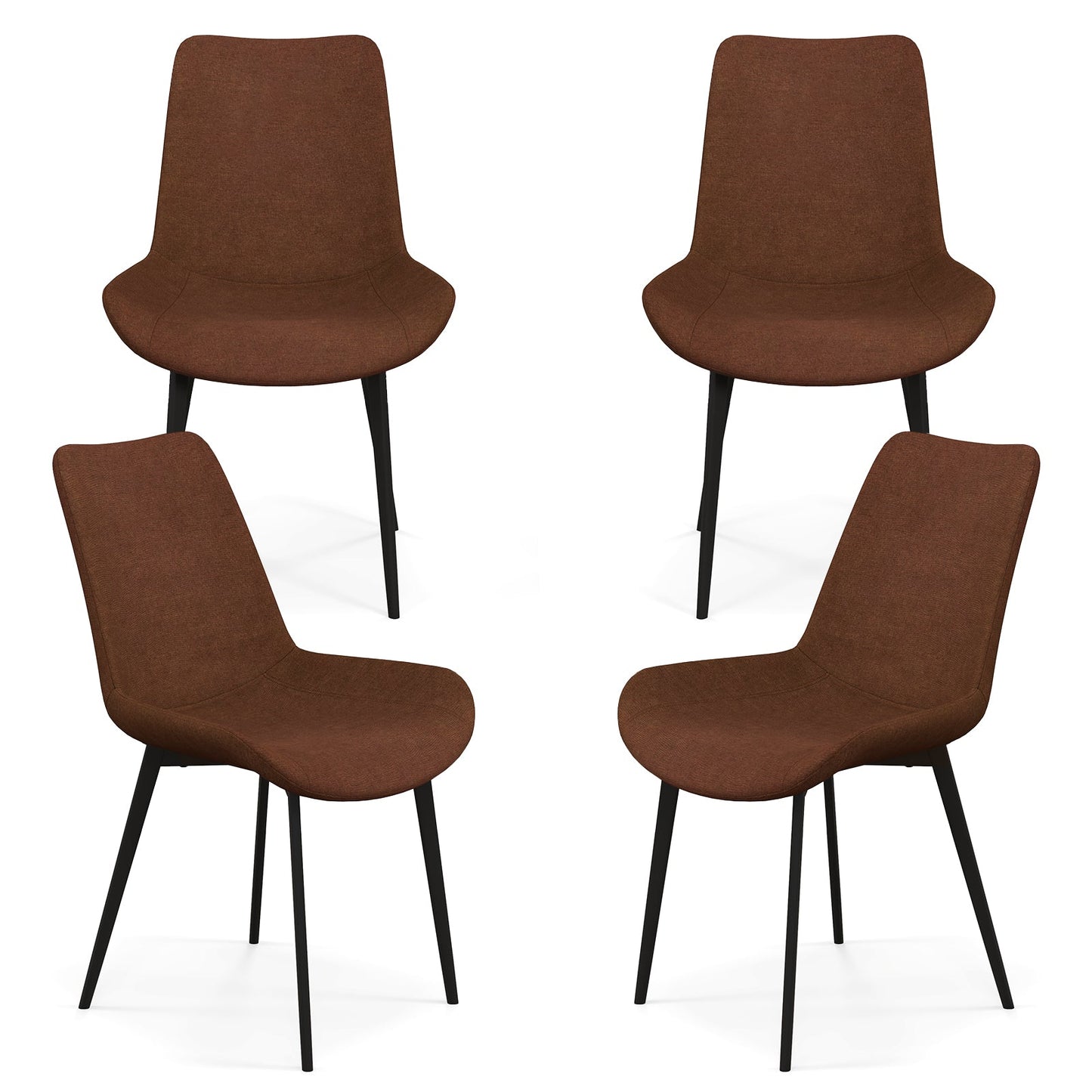 Set of 4 Dining Chair Upholstered with Metal Legs and Padded Backs