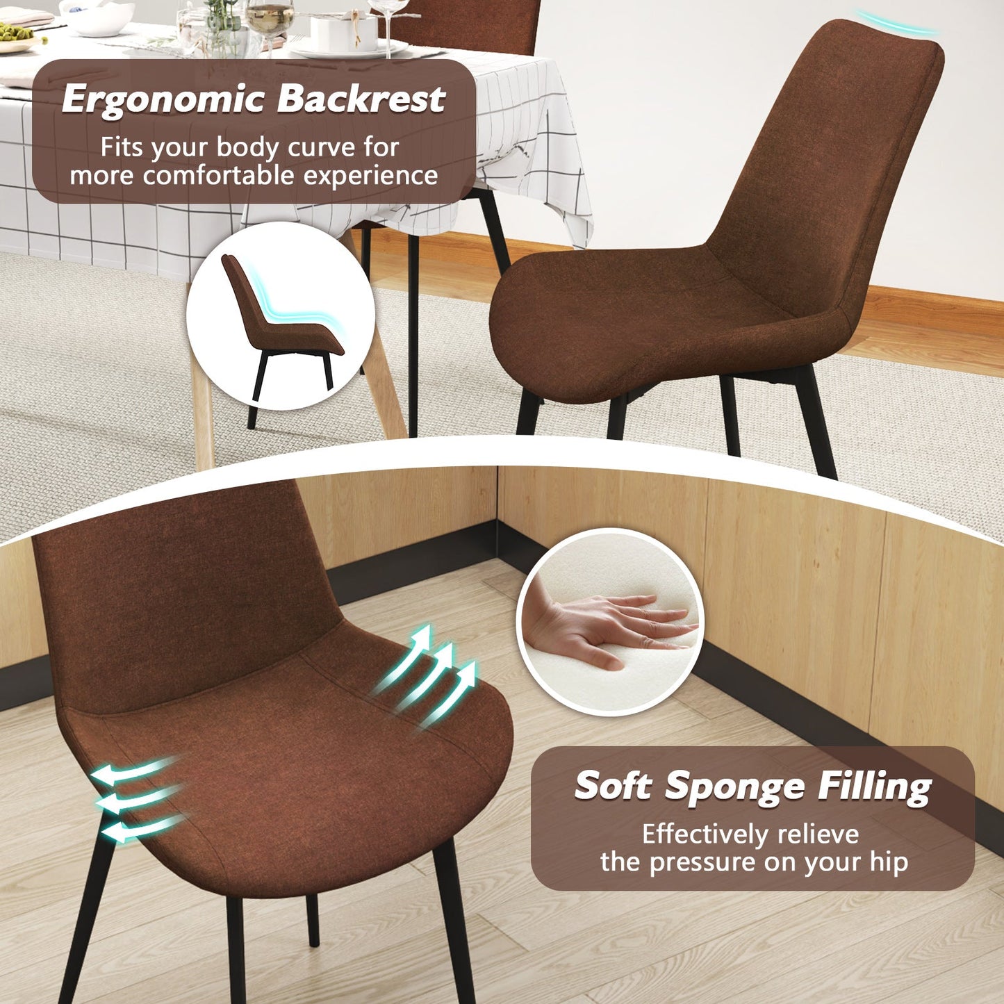 Set of 4 Dining Chair Upholstered with Metal Legs and Padded Backs