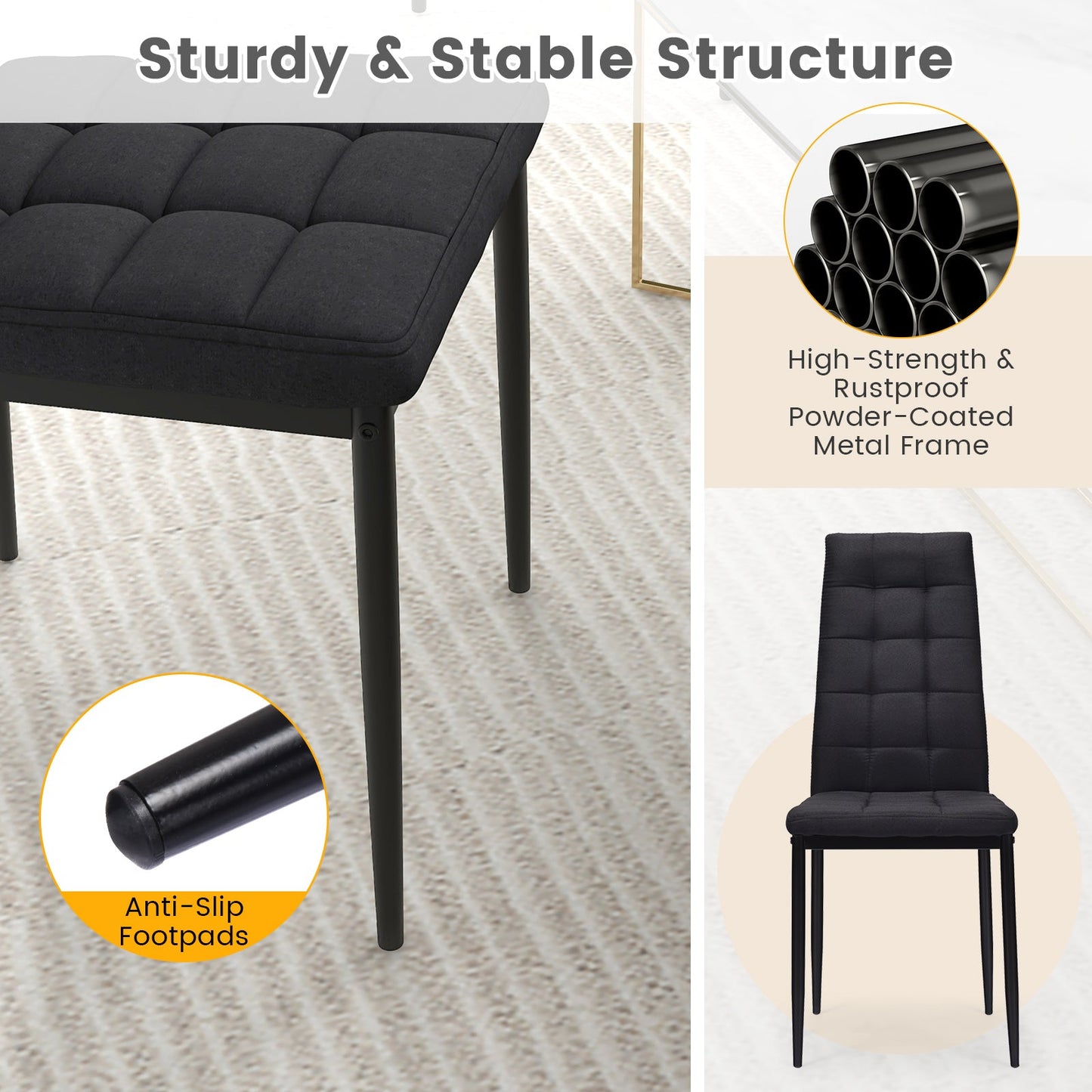 Juego de 4 sillas de comedor de tela con asiento tapizado y respaldo alto