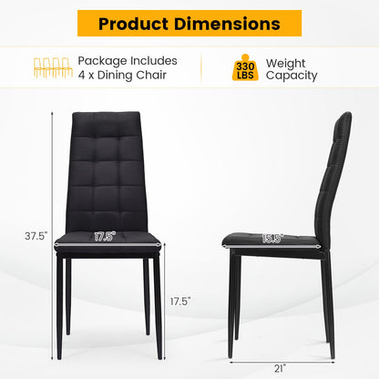 Juego de 4 sillas de comedor de tela con asiento tapizado y respaldo alto