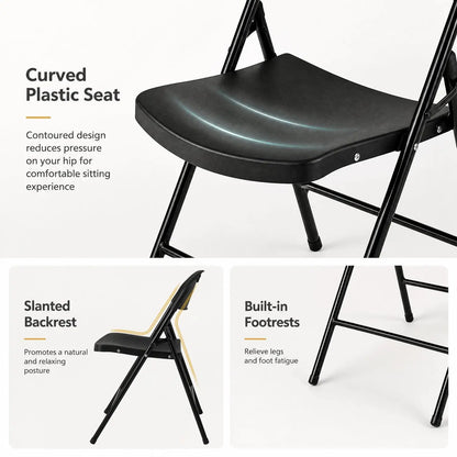 Foldable Plastic Dining Chairs Set of 4 Backrests