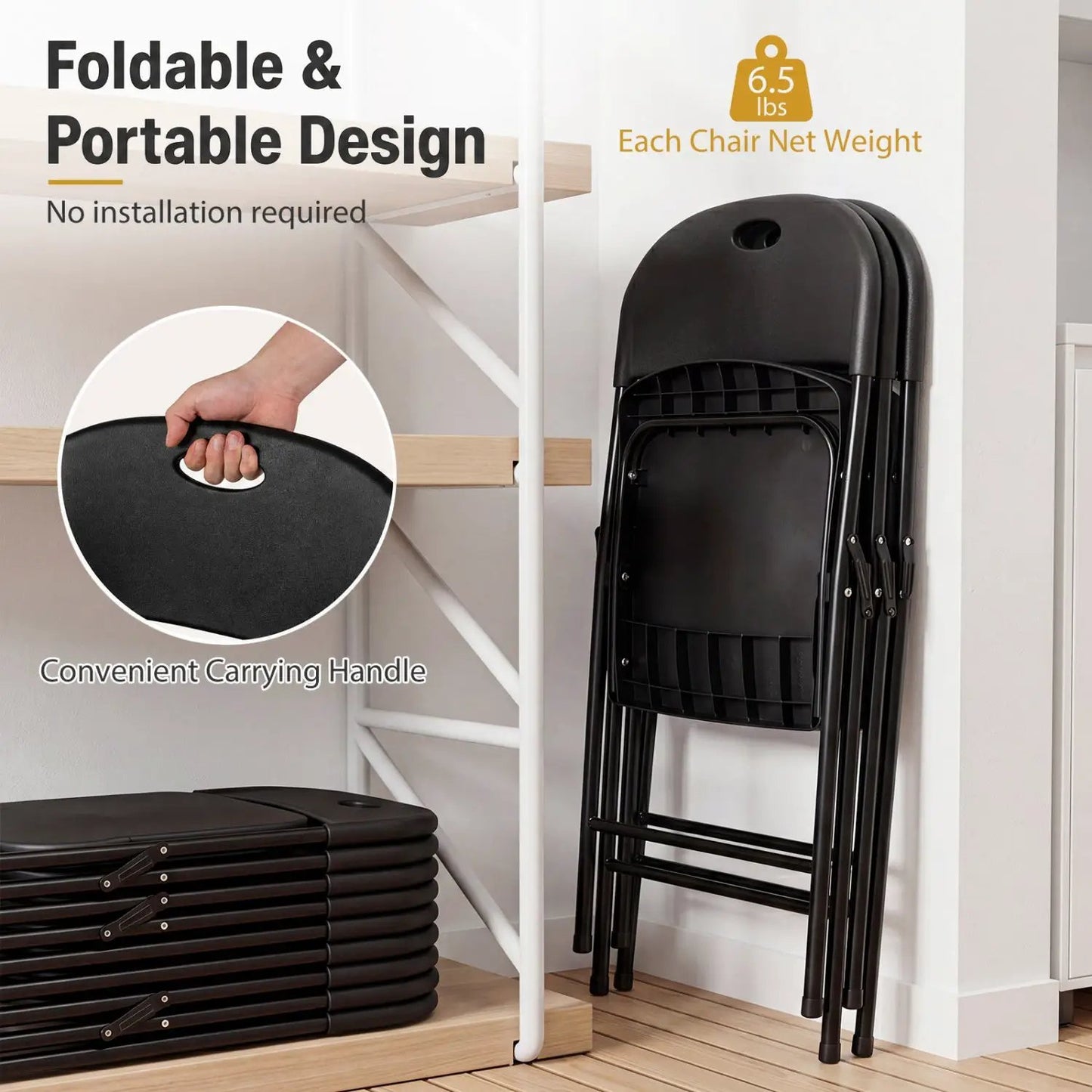 Foldable Plastic Dining Chairs Set of 4 Backrests
