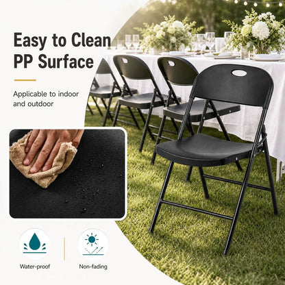 Foldable Plastic Dining Chairs Set of 4 Backrests