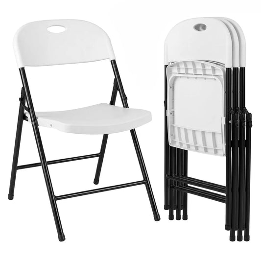 Foldable Plastic Dining Chairs set of 4, white seats with ergonomic backrest, DirectDeals on Tampa Home & Garden Store