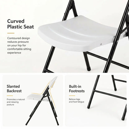 Foldable Plastic Dining Chairs Set of 4 Backrests