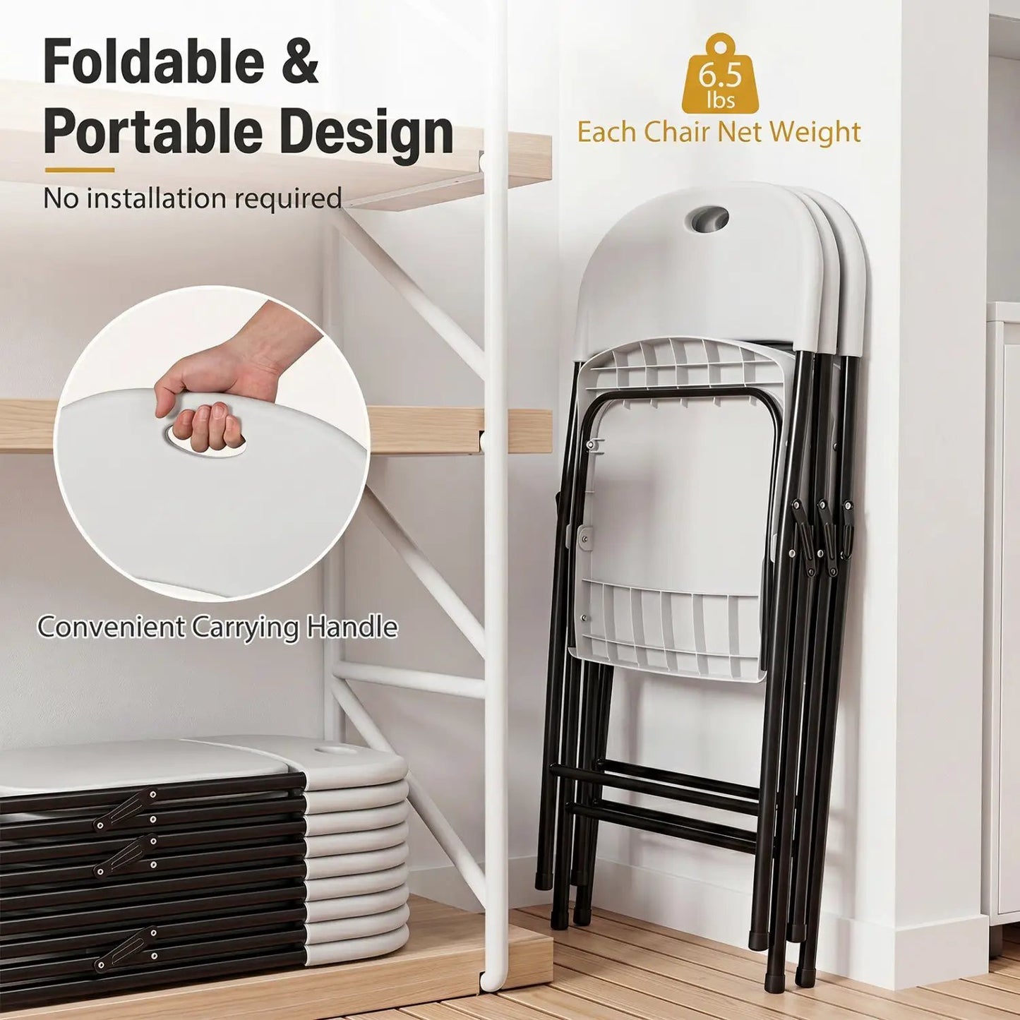 Foldable Plastic Dining Chairs Set of 4 Backrests