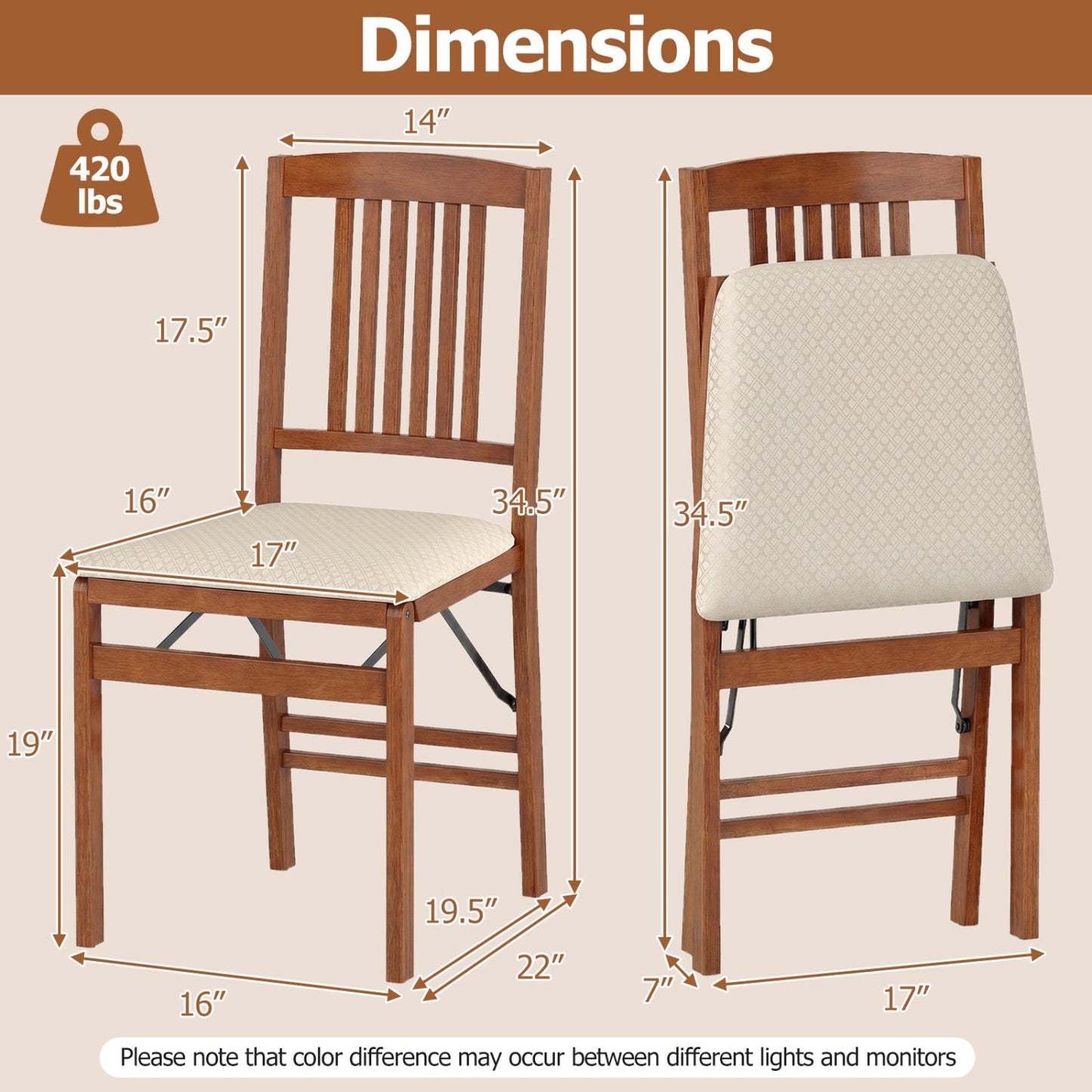 Set of 4 foldable upholstered kitchen chairs with padded seats DirectDeals brown wood frame on Tampa Home & Garden Store
