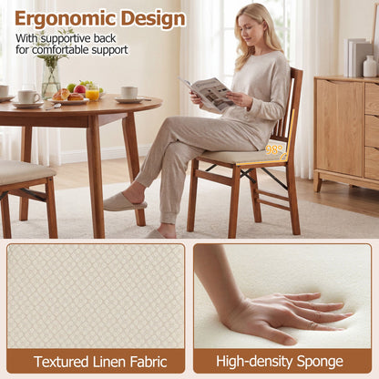 Set of 4 DirectDeals foldable kitchen chairs with padded beige textured linen fabric seats on Tampa Home & Garden Store