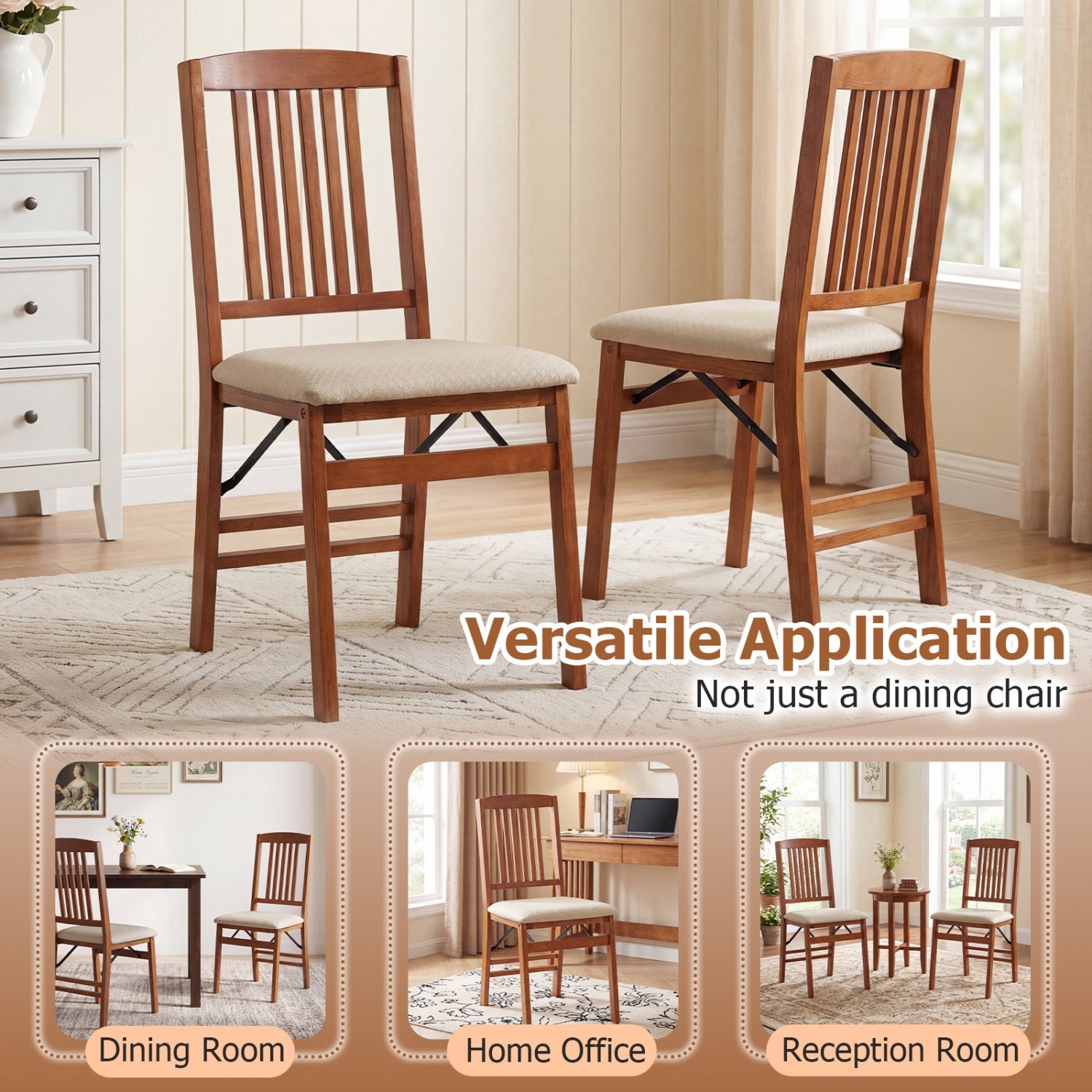 Set of 4 DirectDeals foldable kitchen chairs with padded beige seats on Tampa Home & Garden Store