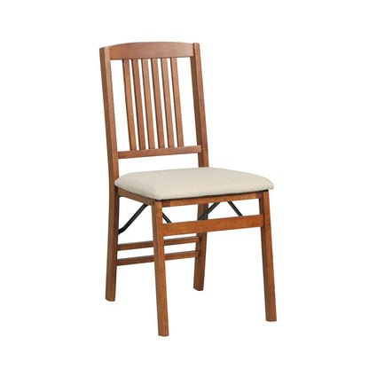 Set of 4 foldable wooden kitchen chairs with beige upholstered padded seats on Tampa Home & Garden Store