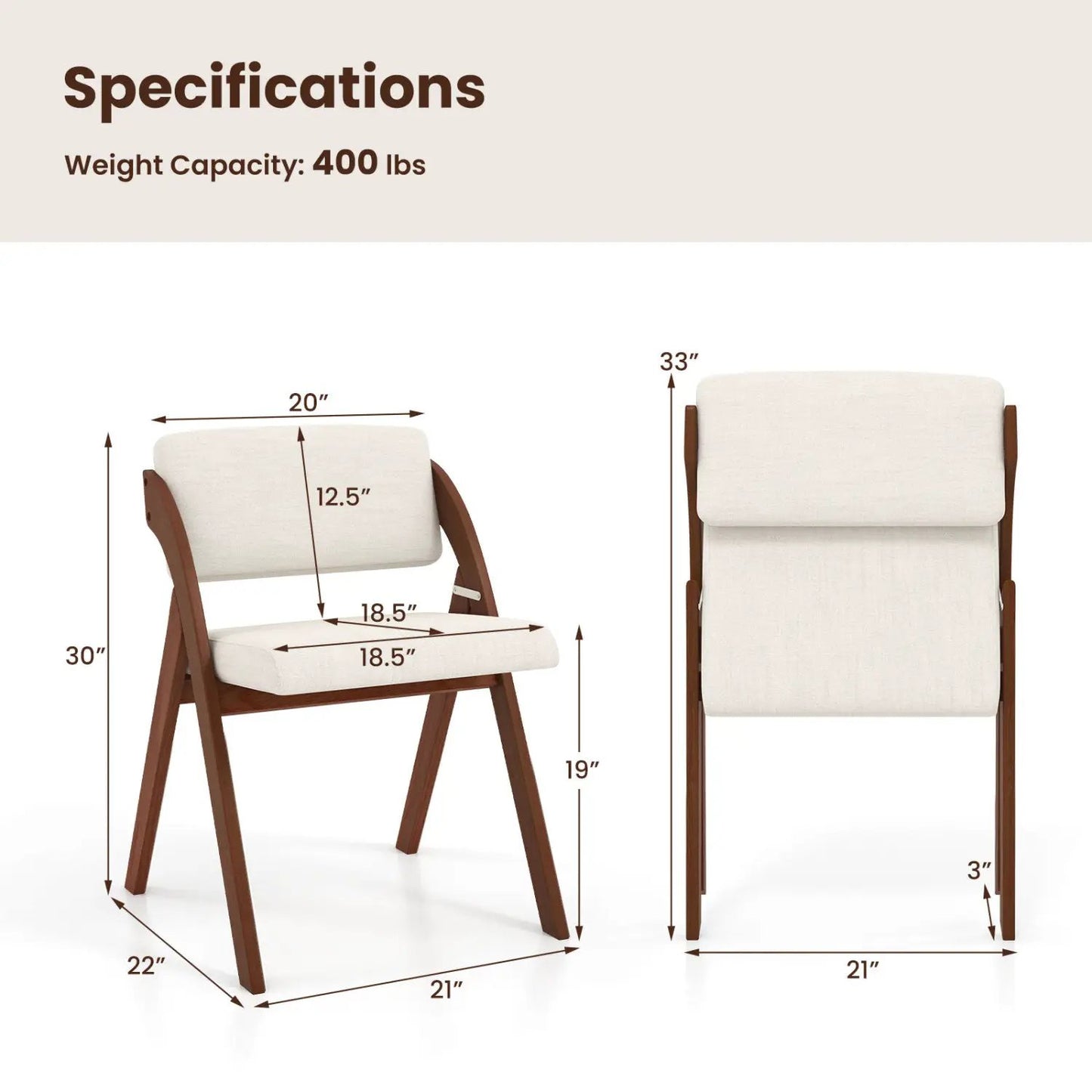 Set of 4 Folding Kitchen Chairs with Rubber Wood