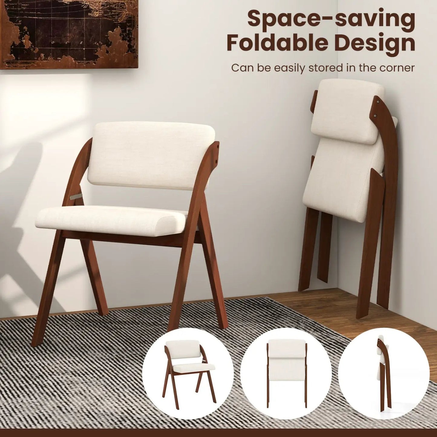 Set of 4 Folding Kitchen Chairs with Rubber Wood