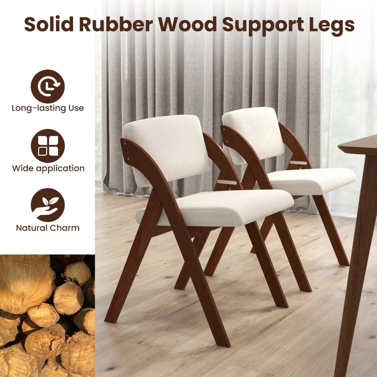 Set of 4 Folding Kitchen Chairs with Rubber Wood