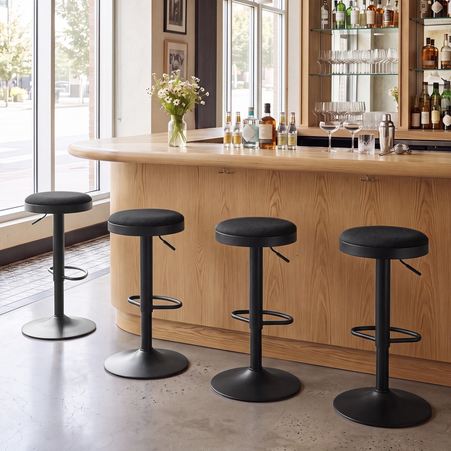 Bar stools DirectDeals adjustable swivel set of 4 with padded black seats and metal bases on Tampa Home & Garden Store