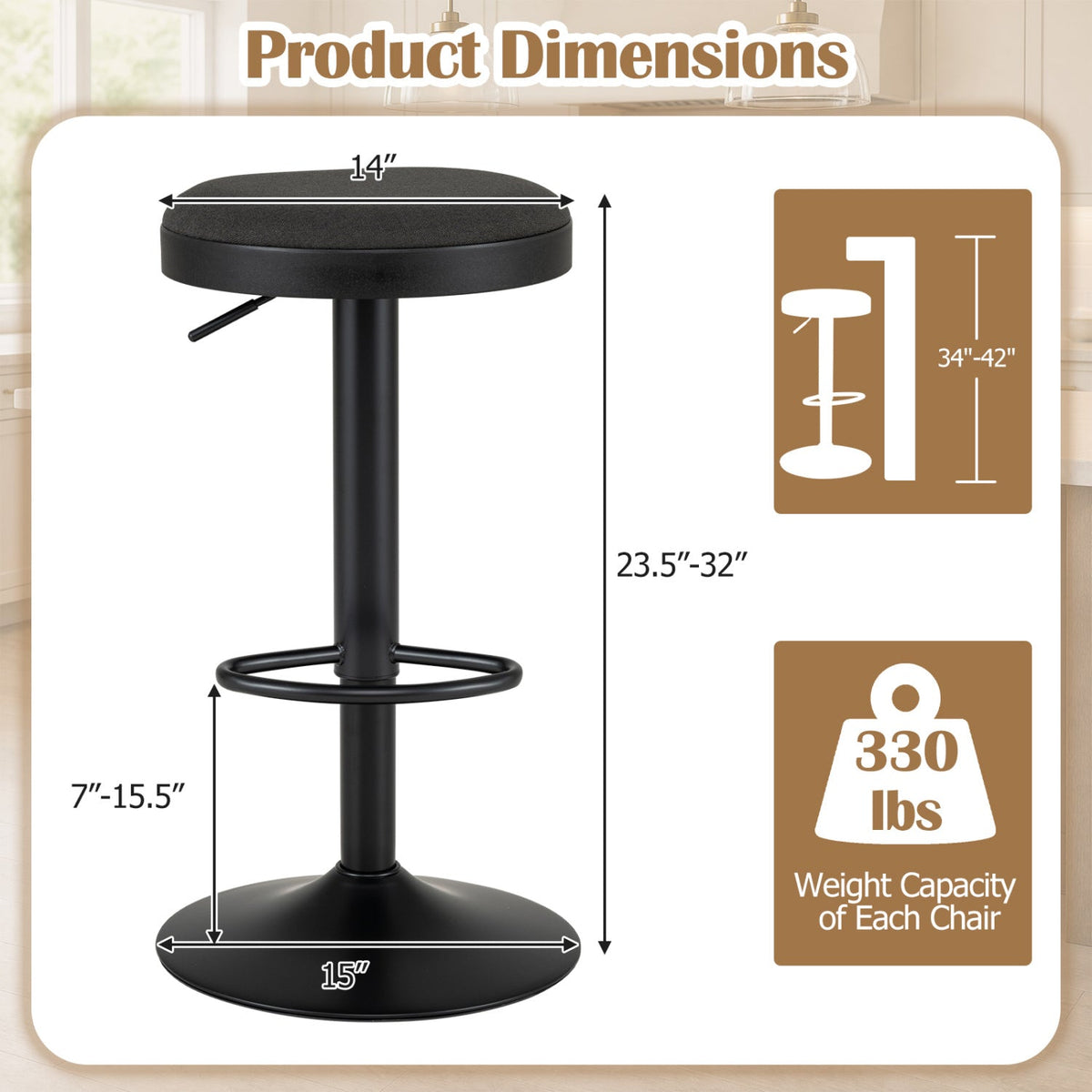 Adjustable swivel bar stool DirectDeals with padded black seat and foot ring on Tampa Home & Garden Store