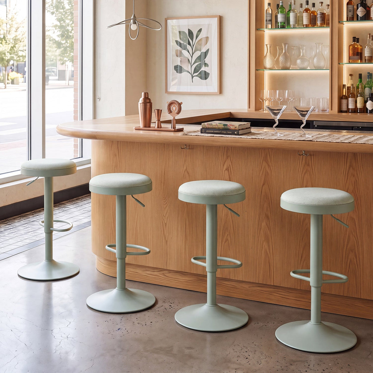 DirectDeals adjustable swivel bar stools set of 4 with padded mint-green seats and metal bases on Tampa Home & Garden Store