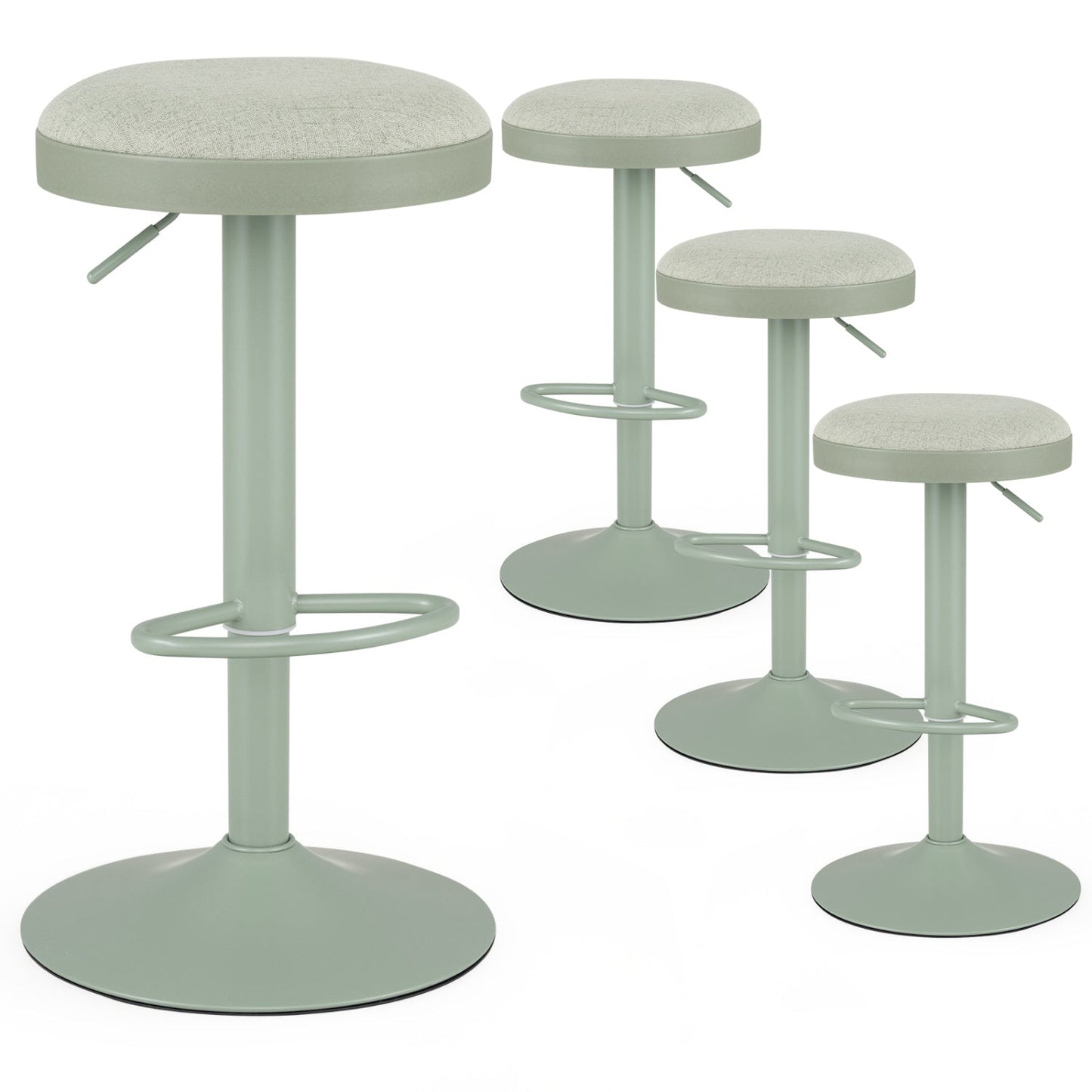Adjustable swivel bar stools set of 4 by DirectDeals green with padded beige seats and footrests on Tampa Home & Garden Store