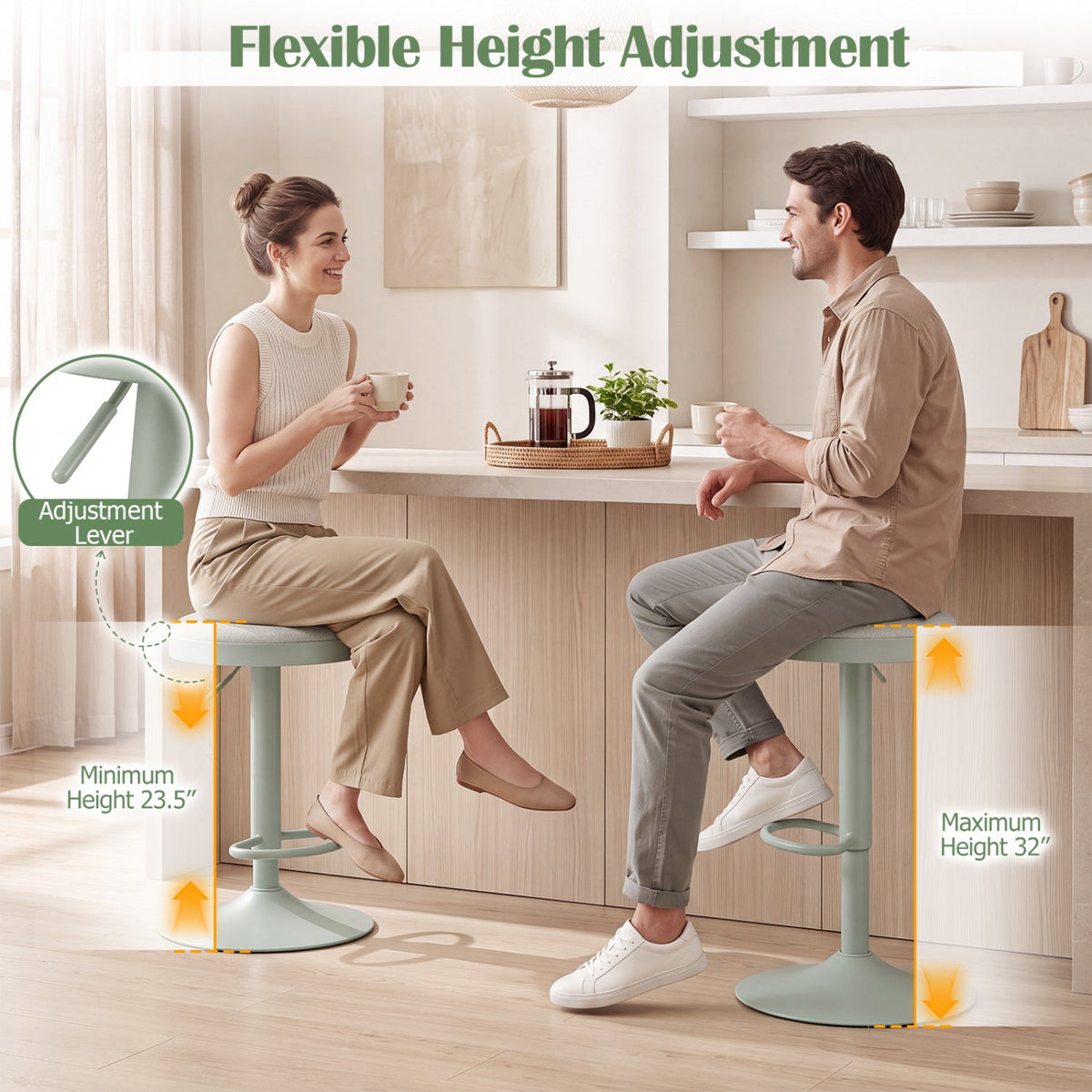 Bar stools set of 4 with padded seats in mint green, DirectDeals adjustable swivel on Tampa Home & Garden Store