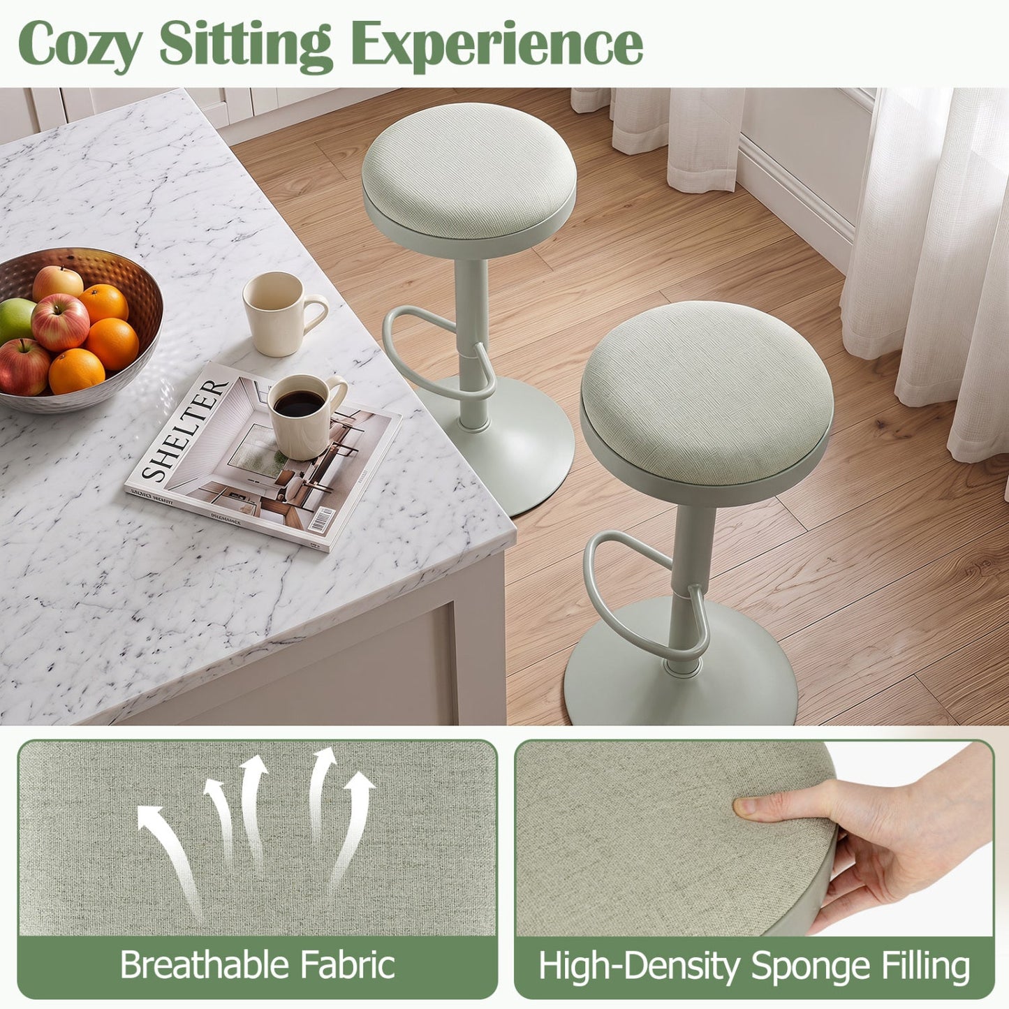 DirectDeals adjustable swivel bar stools set of 4 with padded mint-green seats and metal bases on Tampa Home & Garden Store