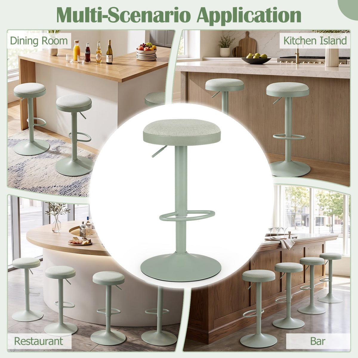 Adjustable swivel bar stools set of 4 with padded sage green seats DirectDeals on Tampa Home & Garden Store