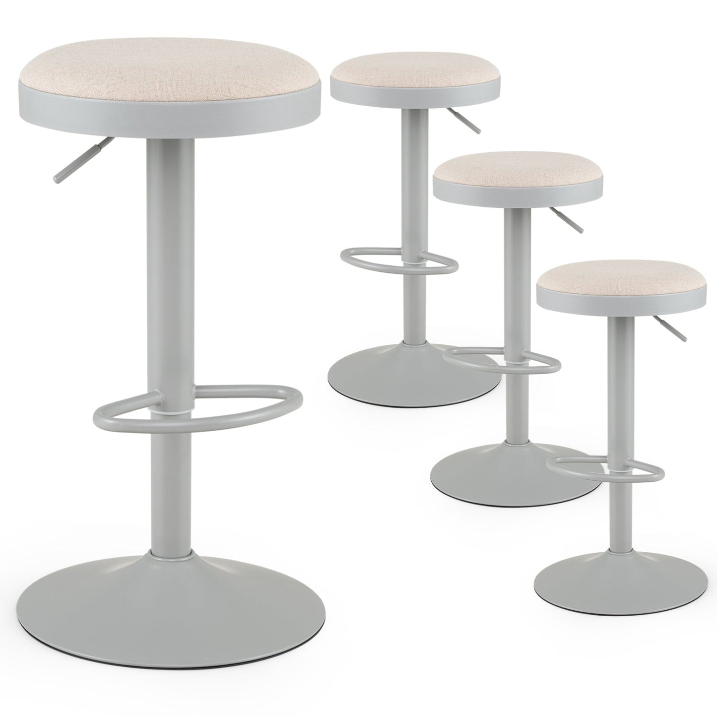 Adjustable swivel bar stools set of 4 with padded beige seats and gray bases DirectDeals on Tampa Home & Garden Store