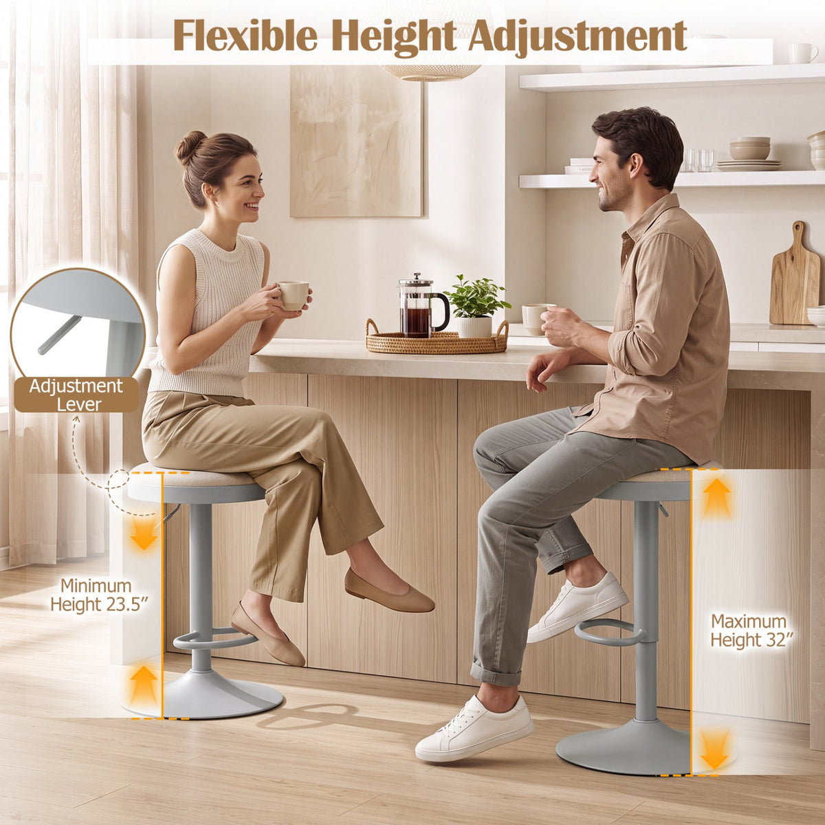 Bar stools DirectDeals adjustable swivel set of 4 with padded gray seats height 23.5-32 in on Tampa Home & Garden Store
