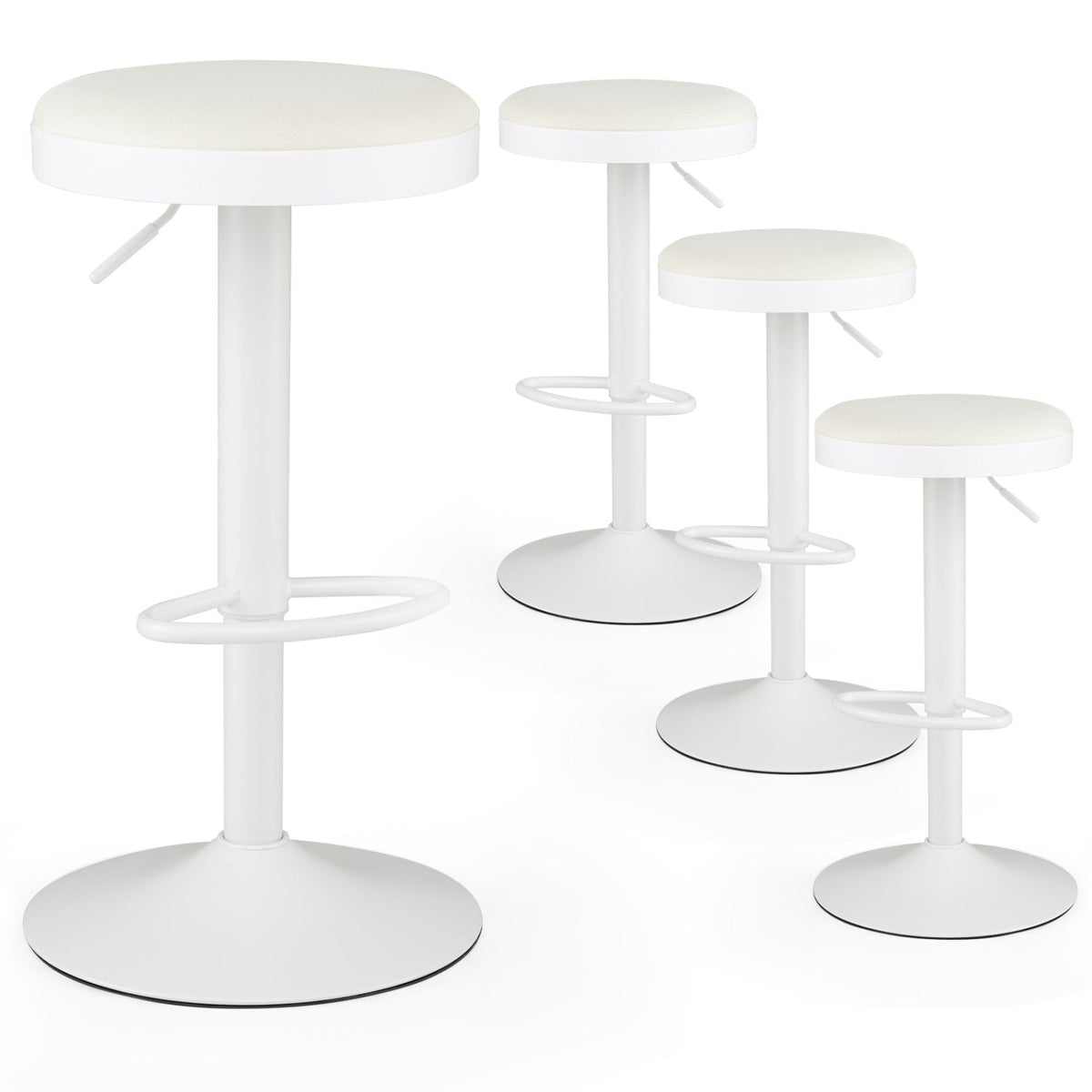 adjustable swivel bar stools set of 4 with padded cream seats and white bases on Tampa Home & Garden Store