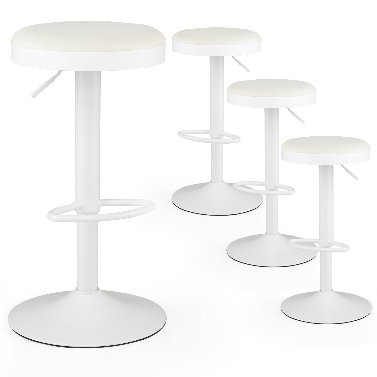 adjustable swivel bar stools set of 4 with padded cream seats and white bases on Tampa Home & Garden Store