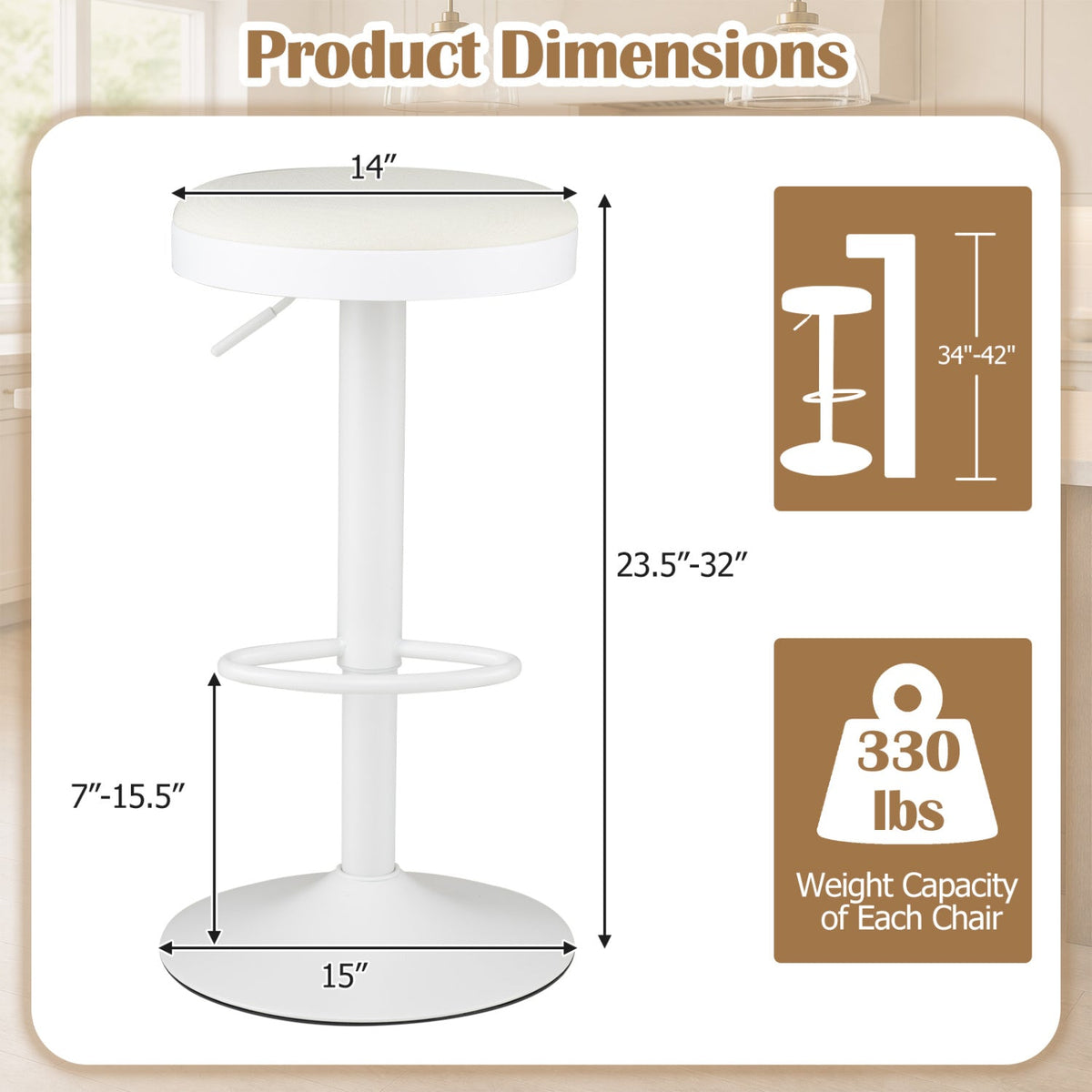 DirectDeals set of 4 adjustable swivel bar stools with padded white seats on Tampa Home & Garden Store