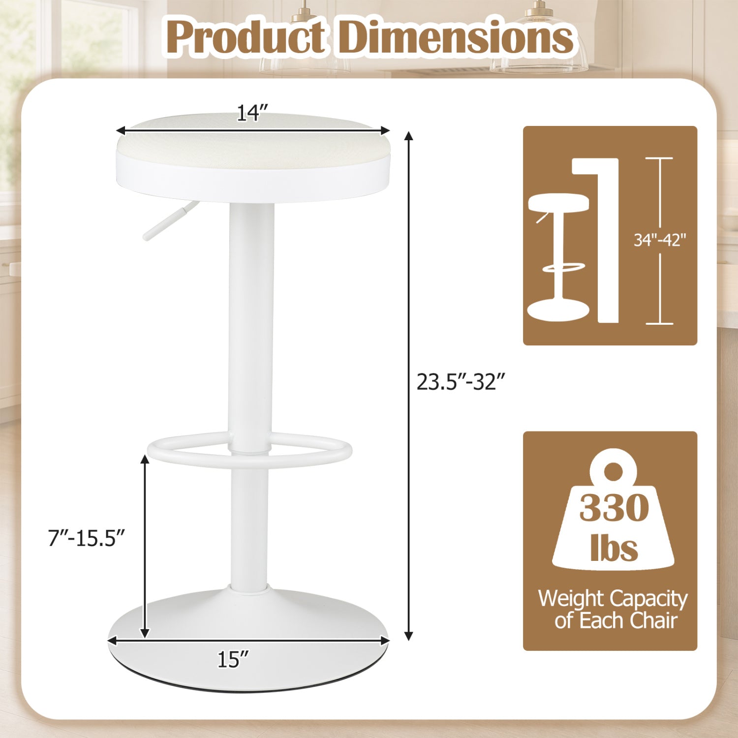 DirectDeals set of 4 adjustable swivel bar stools with padded white seats on Tampa Home & Garden Store