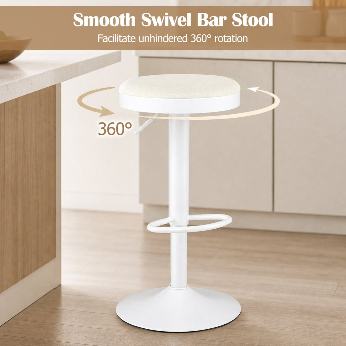 Bar stool DirectDeals adjustable swivel with padded beige seat and white pedestal base on Tampa Home & Garden Store