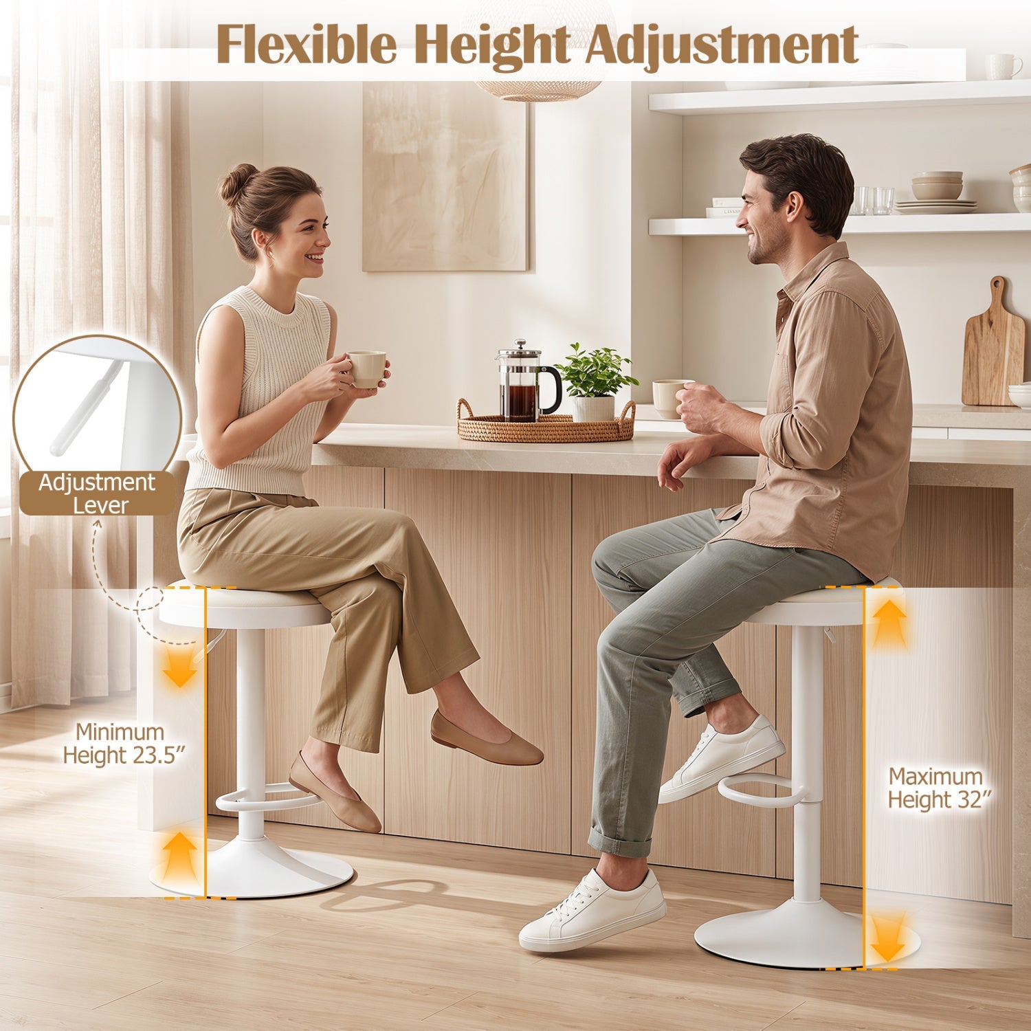 Adjustable swivel bar stools set of 4 by DirectDeals with padded seats around a kitchen island on Tampa Home & Garden Store