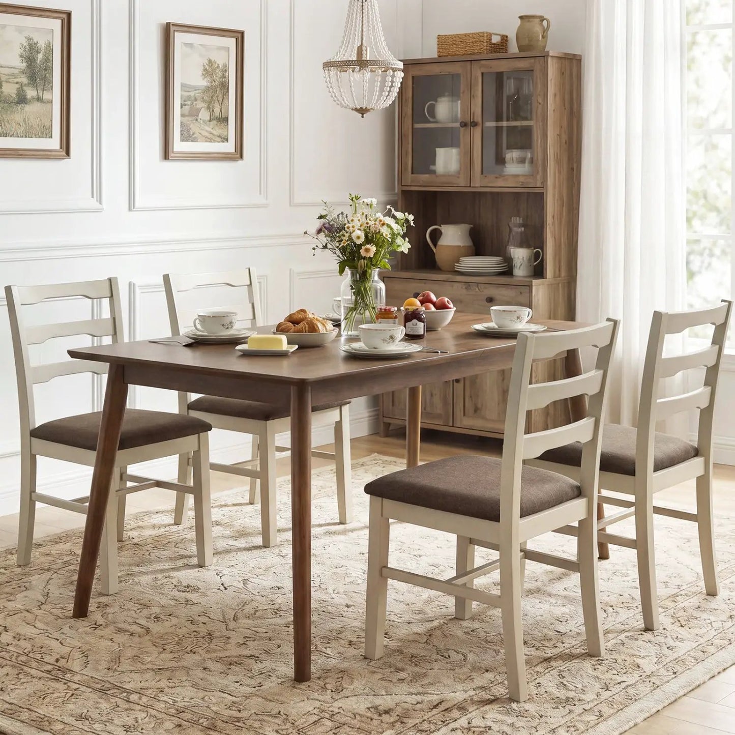Upholstered Dining Chairs Set of 4 Wood Frame