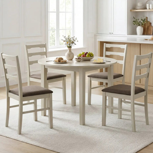 Upholstered dining chairs set of 4 by DirectDeals, wood frame, white with taupe cushions on Tampa Home & Garden Store