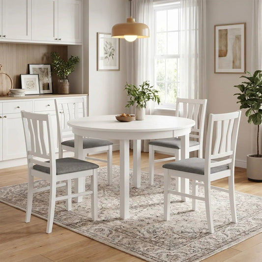 Upholstered dining chairs set of 4 with wood frames by DirectDeals, white with gray cushions on Tampa Home & Garden Store